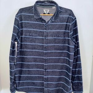 Vissla Men's Eco-Zy Polar Flannel Button-Up Shirt Jacket XL blue strip Sun ski